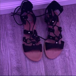 Black and Tan Strap Sandals